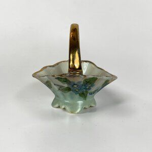 Gerold Porzellan Bavaria Mini Basket Dish 4" Gold Handle Floral Vintage